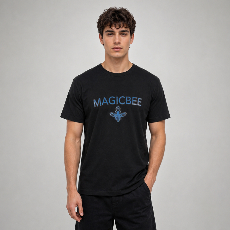 2601 Η μετάφραση στα αγγλικά είναι:Men's Black T-Shirt with Blue Graphic Print - Image 1