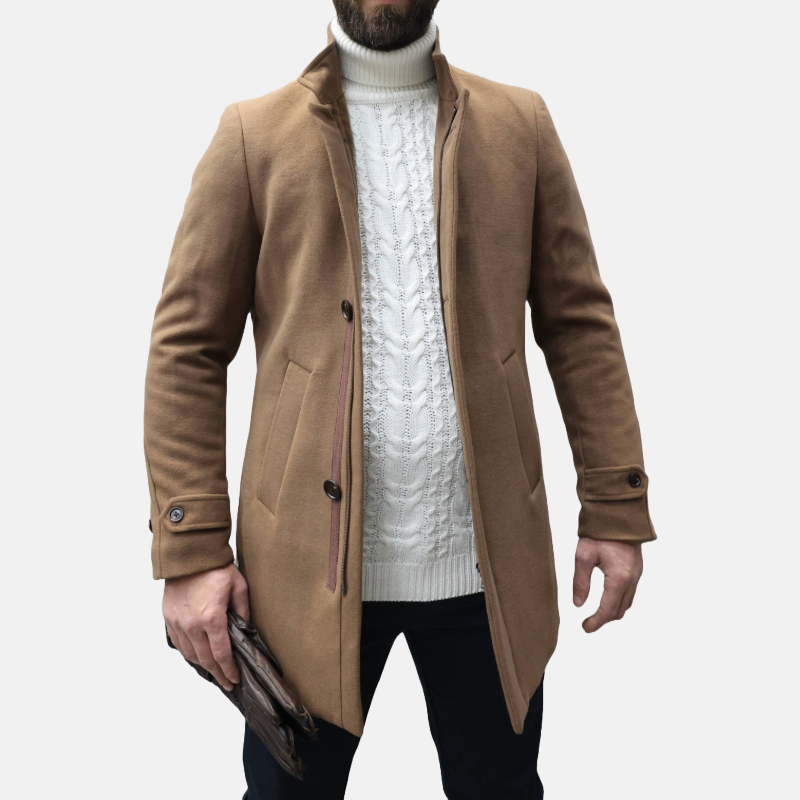 5014-CAMEL_2 Half Coat With Mao Collar Camel - Image 1