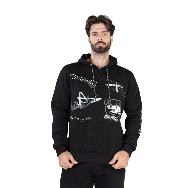CE-2444-black_1 Μπλούζα Φούτερ Με Κουκούλα Black - Image 1