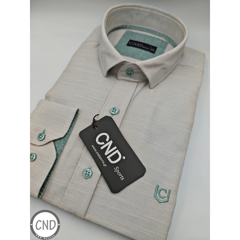 KOD-480_XROMA-5 Ανδρικό πουκάμισο slim fit εκρού - Image 1