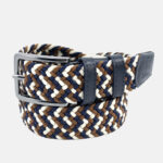 Elastic Belt With Leather Parts Blue-Tabby-White
