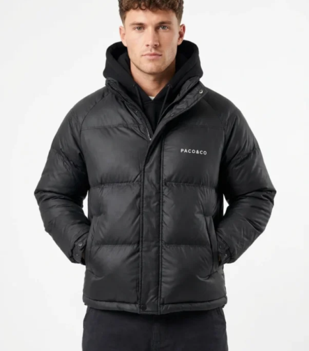 Minimal Ανδρικό Puffer Jacket με Κουκούλα Και Ψηλό Λαιμό