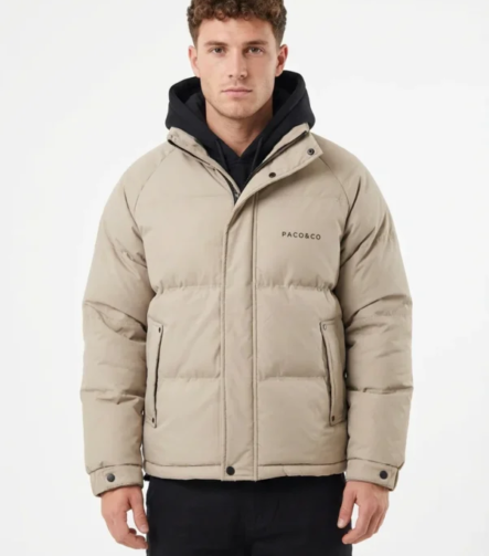 Minimal Ανδρικό Puffer Jacket με Κουκούλα Και Ψηλό Λαιμό