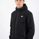 Casual Men’s Jacket with Metal Logo Badge and Adjustable Hood